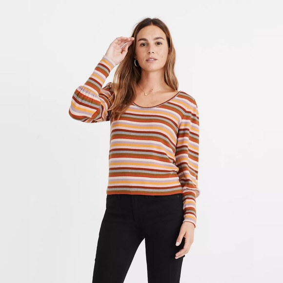 Madewell Stripe Puff Sleeve Scoop Sweater XXS NWOT - Picture 2 of 16